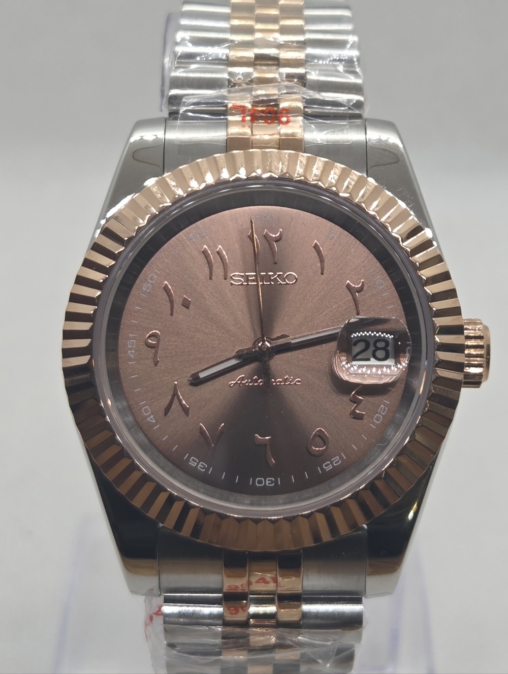 Custom 39mm Automatic Seiko Mod Watch Two Tone Datejust Chocolate Dial NH35